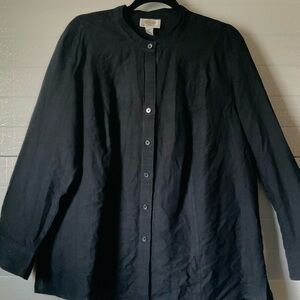 Talbot's Women’s Petites 16W Black Linen And Cotton 3/4 Sleeve Top